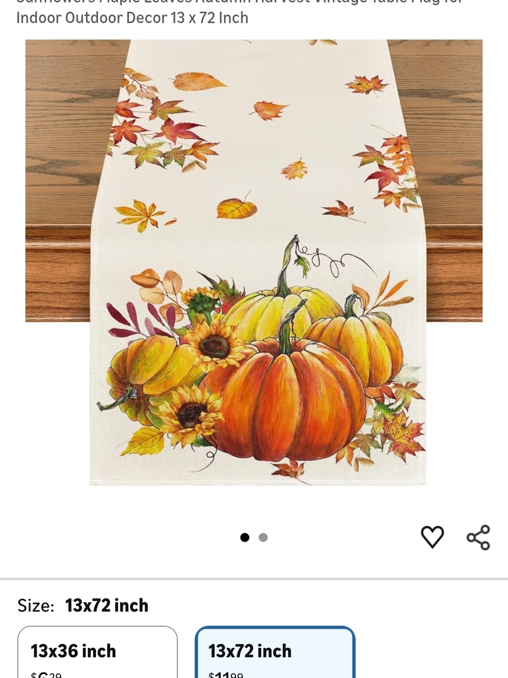 Autumn Pumpkin & Sunflower Table Runner - Harvest Leaves